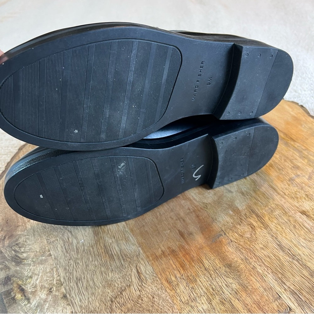 Marc Fisher Black Leather Loafers Lug with Chain Detail Slip On Festival - Picture 11 of 15